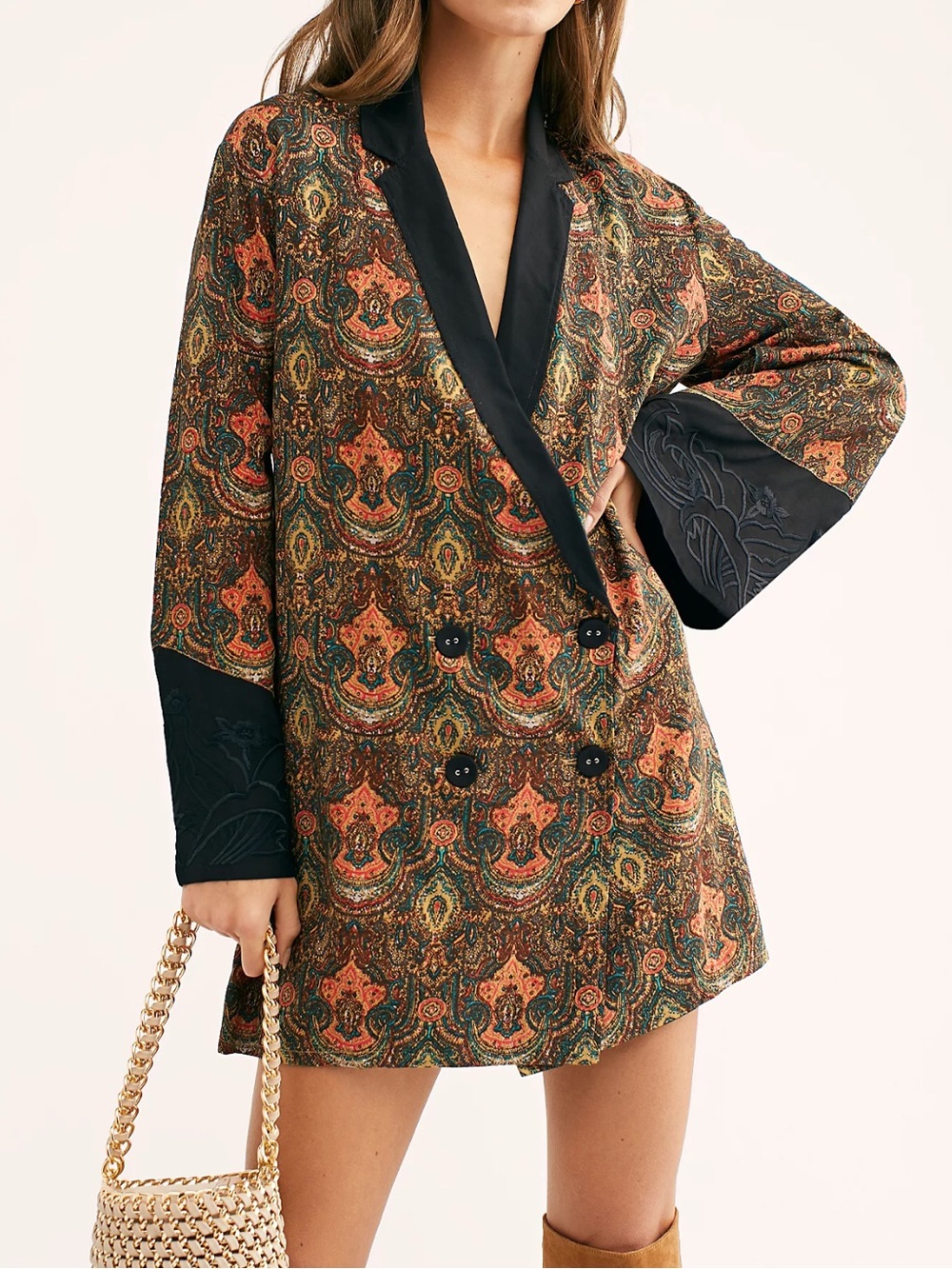 Free People Bali French Romance Boho Printed Double-Breasted Romper